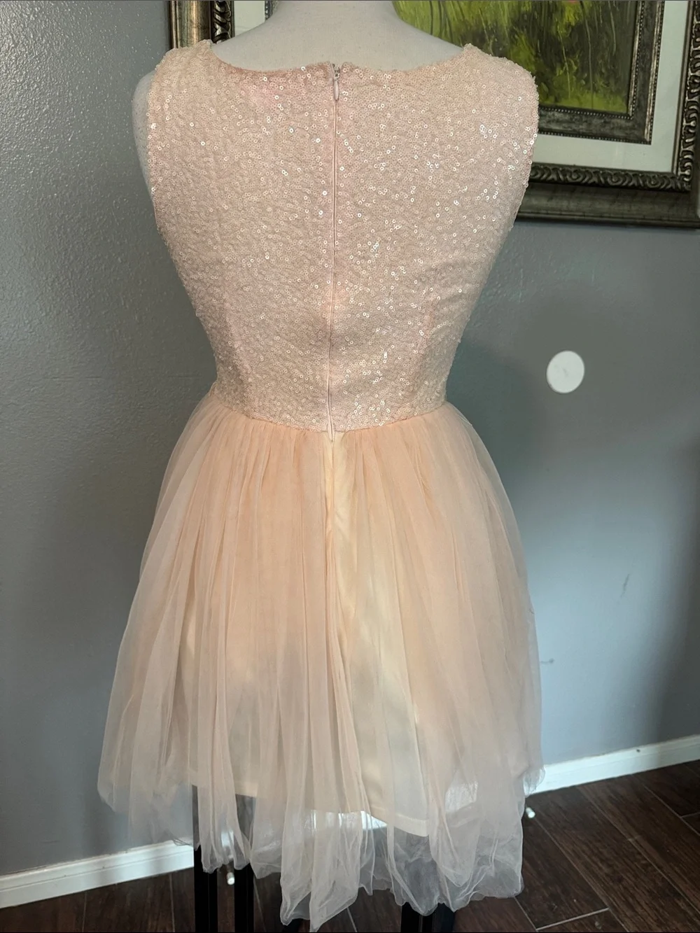 Girls Peach Sequin Bodice Tulle Party Dress